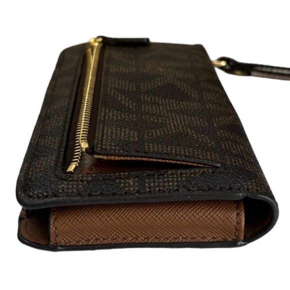 Michael Kors Wristlet Wallet Brown Monogram Pattern Neutral Classic Luxury - Picture 10 of 13